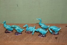 figurines asiatiques petits canards en porcelaine chinoise céladon bleu.