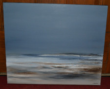 Tableau Huile Marine Baptiste BALZANO Bretagne Plage hivernale bord de mer 55x46