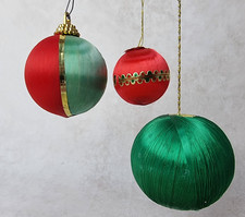 Vintage Boule Noël - Sapin Décoration Ornement - Décoration Fil Satin Rouge Vert