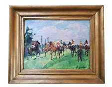 Tableau peinture course hippique hippodrome Longchamp chevaux Adrienne Jouclard