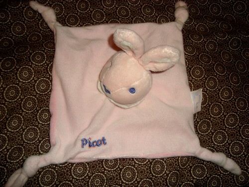 Doudou lapin rose plat - #,