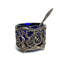 Saleron en argent et verre bleu cobalt  - Poinçons Minerve, Lièvre et EP