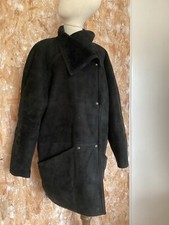 Manteau En Peau Lainée Véritable Noir 40/42 Femme Vintage