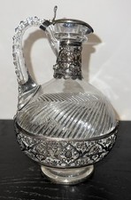 Ancienne Aiguière Ou Carafe En Verre Et Argent , Poinçon Minerve