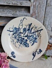 ANCIENNE  ASSIETTE PLATE TERRE DE FER HB&cie DECOR OISEAU  FLEURS