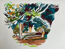 Gouache Tableau Paysage Orientaliste Marocain Maroc Paysage Jardin Forêt 1940