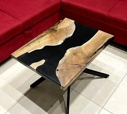 Table bois époxy noir - table,