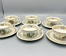 Service café ancien CNP Berry – porcelaine fine 6 tasses – décor Fragonard
