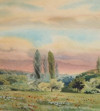 Tableau aquarelle vintage paysage impressionniste