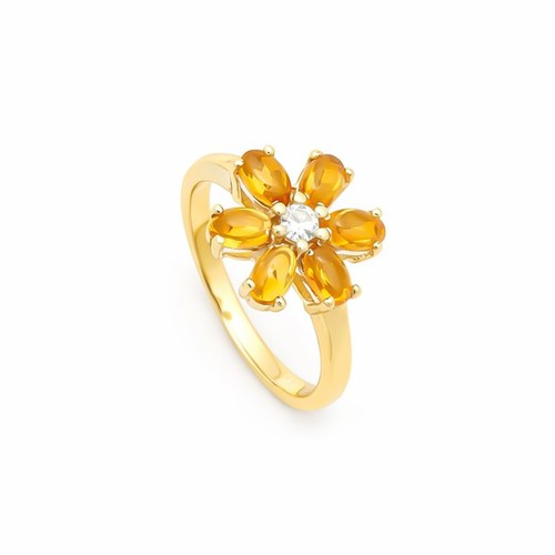 Bague fleur citrine plaqué - , or