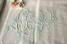 Drap ancien état neuf en toile métis grand monogramme GP /  Linge ancien 1071022