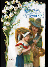 IMAGE CHROMO CHOCOLAT POULAIN / FLEUR MUGUET / ENFANT en COSTUME de SICILE
