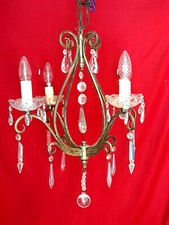 Ancien lustre Suspension plafonnier en fer forgé Pampilles 4 feux ART DECO 