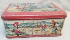 Boîte en métal maison Damoiseau décor les fables de La Fontaine publicitaire 
