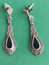 Bijou ancien : boucles d'oreilles  ,  art déco , onyx, earrings