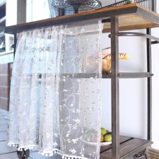 Dentelle Brodé Demi Rideau Pom Bordure Fenêtre Rideau Armoire Tour de Lit Décor