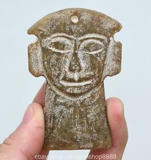 3 "rare Chine Hongshan culture vieux jade sculpture masque humain pendentif A10