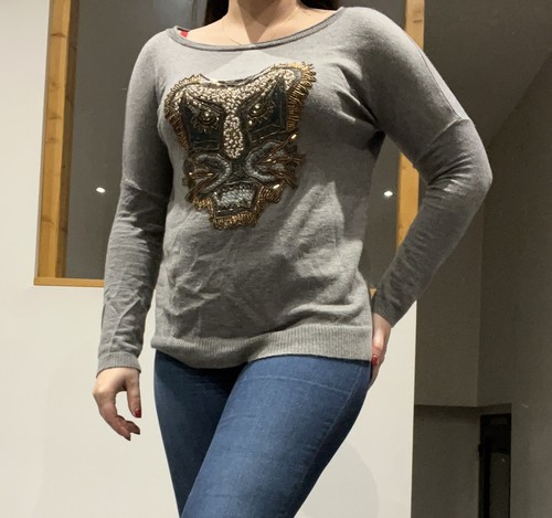 Pull gris perles tigre - perles,