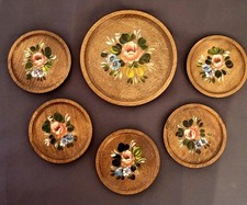 #Ancien Lot 5 Sous Bock  Bois Doré Artisanat peint main art populaire Art Deco