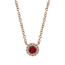Rubis Diamant Solitaire Collier 14K or Rose Pendentif Cercle Naturel 0.18 Carats
