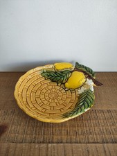 Corbeille À Fruits En Barbotine Effet Tressé Avec Des Citrons - Vintage