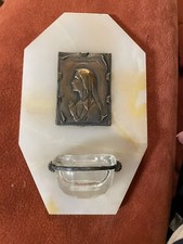 Antique French Marble Holy Water Font  Mary 1800s Off White Wall Plaque 7”