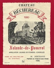 91 11 Etiquette BORDEAUX Lalande de Pomerol Château Béchereau 1980 M. Bertrand