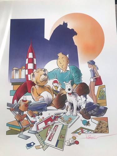 Affiche lithographie tintin - lithographie, et