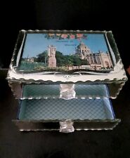 BOITE COFFRET à BIJOUX MIROIR taillé biseauté BASILIQUE STE THERESE LISIEUX 1950