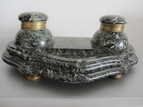 Encrier double marbre bronze - double,, marbre/bronze