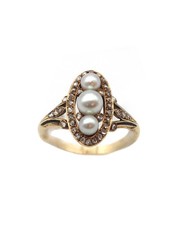 Bague navette perles diamants