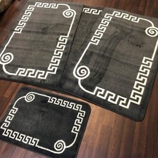 LOT DE 4 TAPIS GITANS LAVABLES ROMAINS SUPER DOUX DESIGN GREC TAPIS GRIS CHARCOLE
