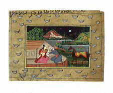 PETITE MINIATURE INDIENNE ANCIENNE peinte main sur livre ancien,  art moghol
