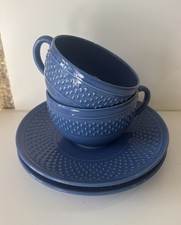 2 Tasse Déjeuner Genevieve Lethu Bleu Grain De Riz 1984 Collection Déco Vintage