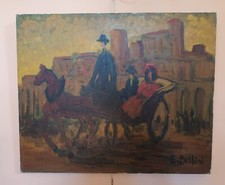 Emmanuel Bellini (1904-1989) "Calèche à Cannes "- Huile sur toile - 