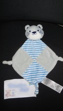 doudou plat chat ours gris bleu rayé TOM & KIDDY