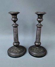 Paire de bougeoirs en métal argenté, Bougeoirs anciens, Chandeliers, XIXe