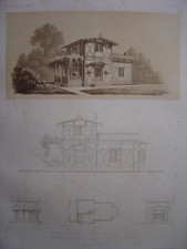 Lithographie Thorwärterhaus Maison de portier OZORKOW Ozorków Pologne 1860