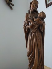 MAGNIFIQUE SCULPTURE BOIS VIERGE MARIE JESUS  58 CM