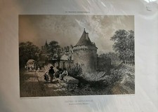 Gravure ancienne XIX "La Bretagne Contemporaine" Morbihan Château Napoléonville
