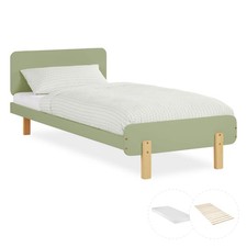Cadre lit bois 90x200 cm matelas enfant simple vert sommier à lattes Homestyle4u