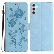 Étui en cuir motif fleur rose