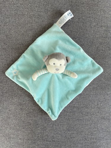 Doudou plat bleu singe raye