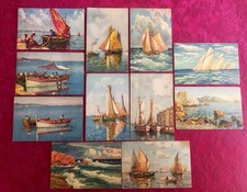 11 Cartes postales 1910 : Barques de pêcheurs, voiliers en course et haute mer