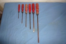 Lot 6 Tournevis Facom Plat A Frapper Manche Bois Rouge Série ATH