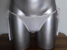 Slip homme blanc transparent taille M, longues liettes côtés "bikini", sexy gay