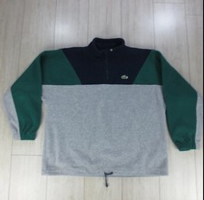 Polaire 1/4 Zip Vintage 80s Colorblock Rétro Made France Lacoste Homme XL Gris