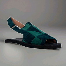 Sandale Homme Vintage Années 90 ROMEO GIGLI En Cuir Suédé Vert 2 Tons Patch 42