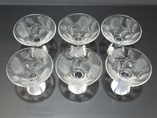 -6 PETITES COUPES VERRE CRISTALLIN ART DECO ROSES GRAVEES COLLECTION VITRINE   D