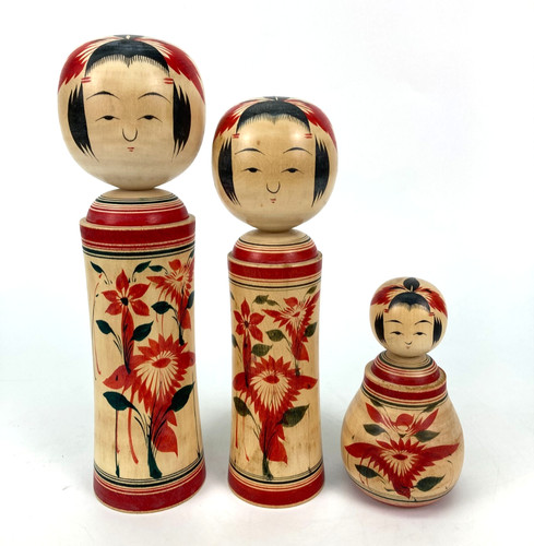 Lot trois poupées - trois, kokeshi